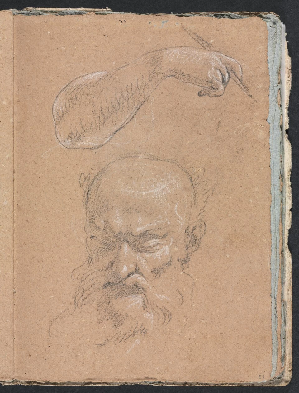Testa di un uomo barbuto, braccio destro e mano - Cleveland Museum of Art